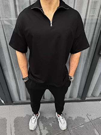 MDB Unisex Yarım Fermuarlı Basic Thirt  iyah