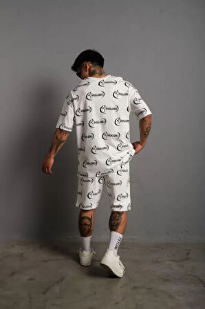 MDB Erkek Baskılı İkili Şortlu Takım  Beyaz