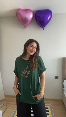 MDB Kadın Kısa Kollu Bisiklet Yaka Cepli Kelebek Baskılı Viskon Elbise