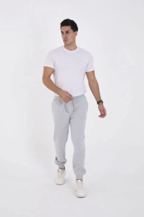 MDB Unisex Kışlık Üç İplik astikli Eşofman Pantolon  Gri