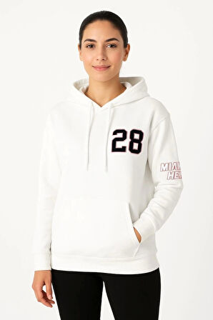 MDB Üç İplik Kapüşonlu Ön Ve Arka Baskılı weathirt Hoodie  Beyaz