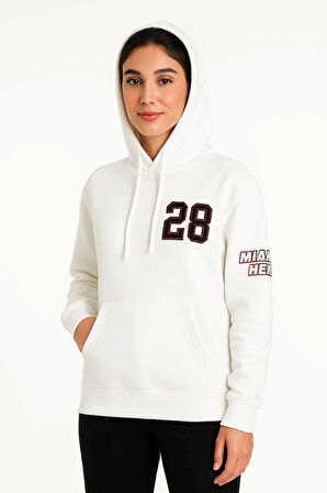 MDB Üç İplik Kapüşonlu Ön Ve Arka Baskılı weathirt Hoodie  Beyaz