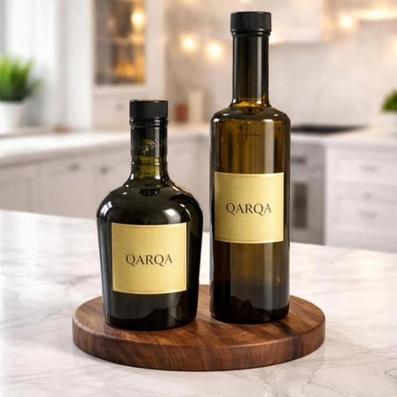 QARQA Verde & Salva – 500 ml Damlatmaz Cam Yağdanlık 2'li Set+ Doğal Ceviz Nihale