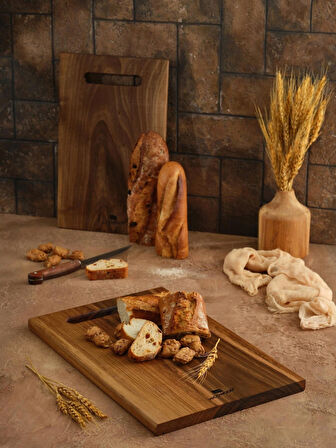 Elfida Doğal Ceviz Kesme Tahtası Et ve Sebze İçin Ayrı Kullanımlı 2’li Set– El Yapımı