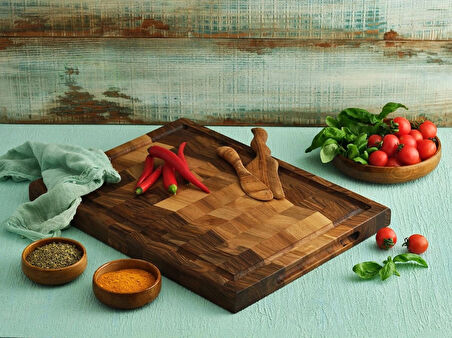 Liberta 3D Yüzeyli El Yapımı Doğal Ceviz Kesme Tahtası – Profesyonel Şefler İçin (45x35x4 cm)