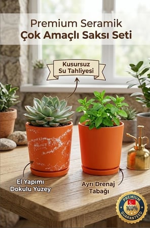 2’li Seramik Saksı (Kalemlik,Fırçalık,Masa Organizeri ) / Modern Dekoratif El Yapımı Tasarım