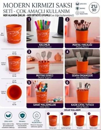 2’li Seramik Saksı (Kalemlik,Fırçalık,Masa Organizeri ) / Modern Dekoratif El Yapımı Tasarım