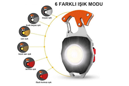 Çok Fonksiyonlu Usb Şarjlı Anahtarlık-Çakmaklık-Düdük-Tornavida-Mıknatıslı ve 7 Mod Isık Kamp Feneri