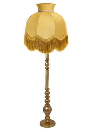 Gold Kadife Başlık Gold Ahşap Ayaklı Lambader Vintage Model 170x50cm