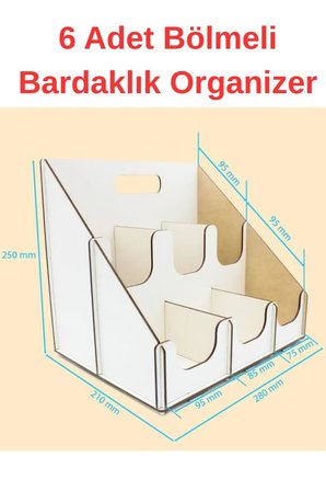 Organizer Bardaklık Karton Bardak İçin Düzenleyici 6 Bölmeli Karton Bardak Standı