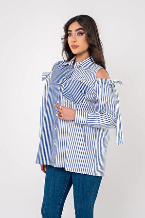 Fiyonk Aksesurlı Omzu Acık Basıc Gömlek GMK16056