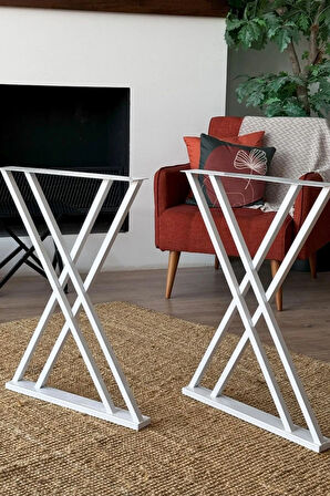 Metal Masa Yemek Masası Çalışma Masası Ayağı Beyaz Renk 2 Adet Ayak 72 Cm Mobilya Ayağı