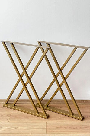 Metal Masa Yemek Masası Çalışma Masası Ayağı Gold Renk 2 Adet Ayak 72 Cm Mobilya Ayağı