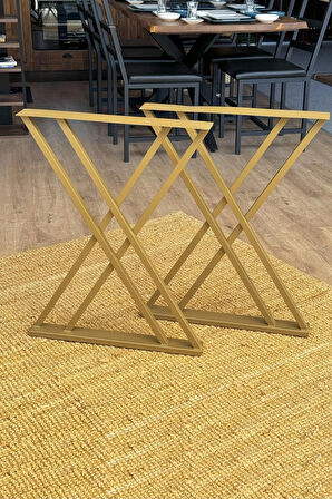 Metal Masa Yemek Masası Çalışma Masası Ayağı Gold Renk 2 Adet Ayak 72 Cm Mobilya Ayağı