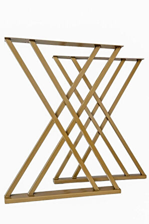 Metal Masa Yemek Masası Çalışma Masası Ayağı Gold Renk 2 Adet Ayak 72 Cm Mobilya Ayağı