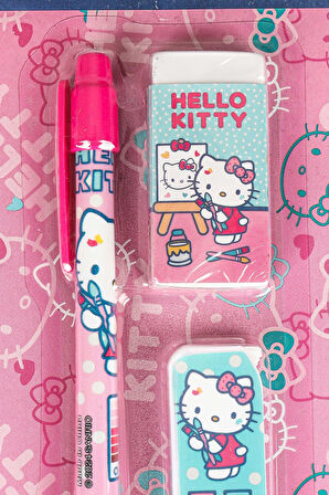 DEKOMUS İLE LİSANSLI HELLO KITTY VERSATİL UÇLU KALEM , SİLGİ VE 0.7 MM UÇ SETİ