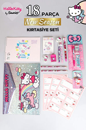 DEKOMUS İLE LİSANSLI HELLO KITTY PREMIUM 18 PARÇA KIRTASİYE SETİ SİLGİ TEPELİ GEÇMELİ KALEM,VERSATİL UÇLU KALEM,KURŞUN KALEM,SİLGİ VE KALEMTRAŞ SETİ