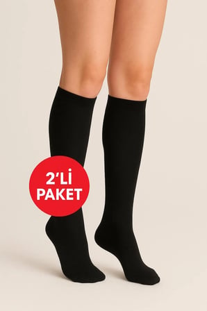 2'Li Opak & Parlak Görünmlü 80 Den Siyah Dizaltı Pantolon Çorap