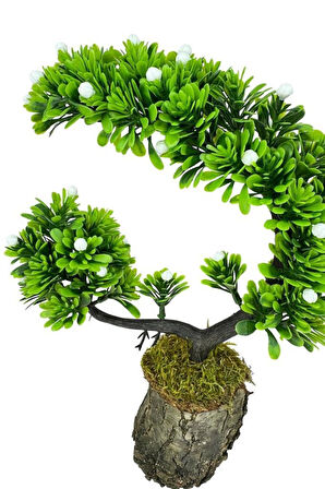 Yapay Çiçek Bonsai Ağacı Kütük Saksıda Beyaz Tomurcuklu Hilal Model Dekoratif Yapay Ağaç Bonzai 30*20 CM
