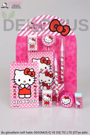 Lisansli Hello Kitty 4'Lü Kirtasiye Seti Not Defteri,Geçmeli Kurşun Kalem,Silgi Ve Kalemtıraş