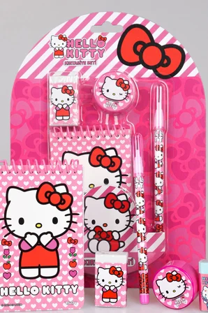 Lisansli Hello Kitty 4'Lü Kirtasiye Seti Not Defteri,Geçmeli Kurşun Kalem,Silgi Ve Kalemtıraş