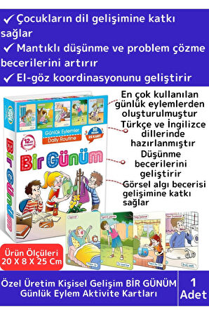 Premium Eğitici Zeka Dil Geliştirici Kişisel Gelişim Çocuk Bir Günüm Eylem Resimli Aktivite Kartları