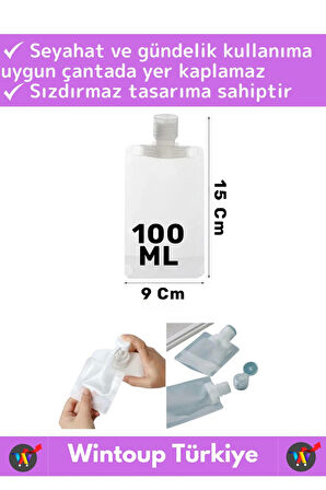 Seyahat Tipi Çanta Boy Sızdırmaz Yıkanıp Tekrar Kullanılabilir Krem Losyon Şampuan Kabı 100 Ml 3Adet