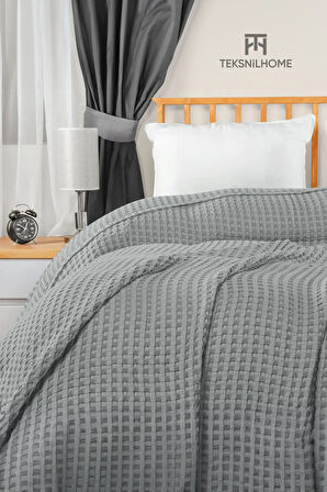 | %100 Pamuk Waffle Desen Antrasit Çift Kişilik Pike |yatak Örtüsü | 200x230 | Çok Amaçlı Örtü