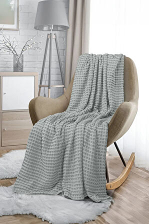 | %100 Pamuk Waffle Desen Antrasit Çift Kişilik Pike |yatak Örtüsü | 200x230 | Çok Amaçlı Örtü