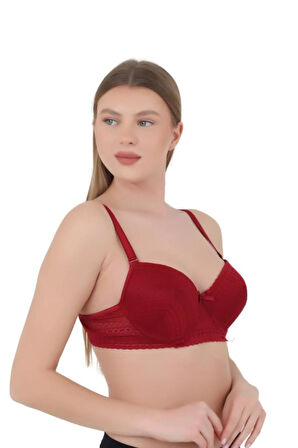 Kadın Sütyen C Cup (Büyük Beden) - Balenli Dolgusuz Dantel Detaylı