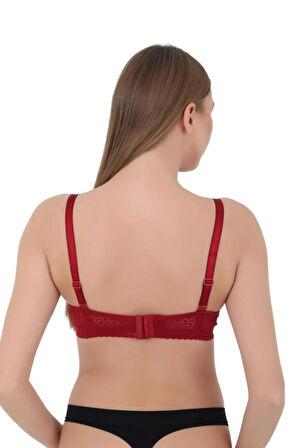 Kadın Sütyen C Cup (Büyük Beden) - Balenli Dolgusuz Dantel Detaylı