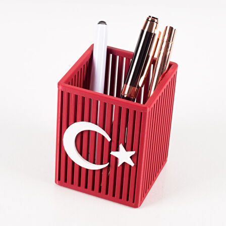 Kırmızı Beyaz 3D Türk Bayrağı Kalemlik Ofis Masa üstü Aksesuar İş yeri Hediyesi