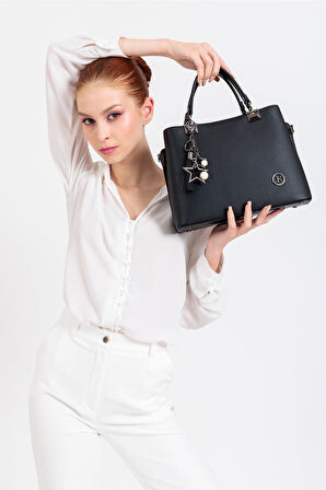 Kadın Siyah Uzun Askılı - Bölmeli El Omuz Çantası