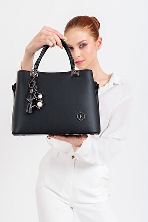 Kadın Siyah Uzun Askılı - Bölmeli El Omuz Çantası