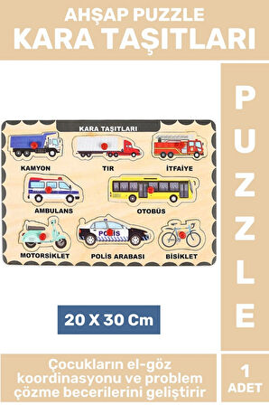 Premium Eğlenceli Eğitici Görsel Algı Problem Çözme Becerisi Çocuk Puzzle KARA TAŞITLARI
