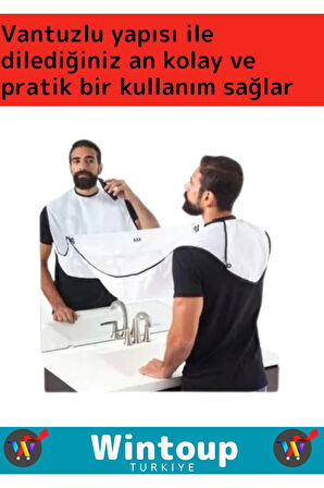 Premium Seri Pratik Vakumlu Aynaya Yapıştırma Aparatlı Evde Saç Sakal Kesme Tıraş Örtüsü Beyaz