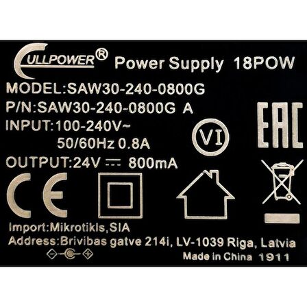 Pmr Cullpower 18POW 24V 0.8A Adaptör - SAW30-240-0800G