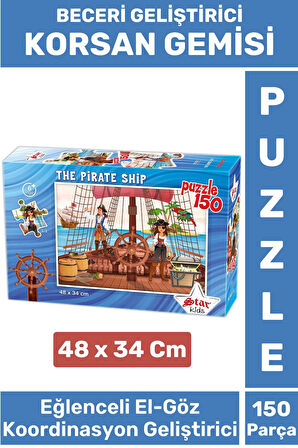 Premium Seri Eğlenceli El Göz Koordinasyon Beceri Geliştirici Çocuk 150 Parça PUZZLE KORSAN GEMİSİ