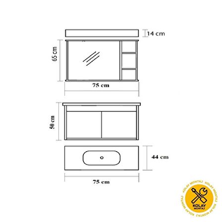 Galata Banyo Dolabı Takımı  75 Cm Beyaz