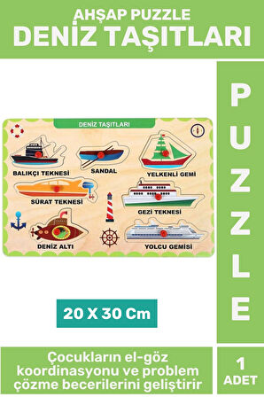 Premium Eğlenceli Eğitici Görsel Algı Problem Çözme Becerisi Çocuk Puzzle DENİZ TAŞITLARI