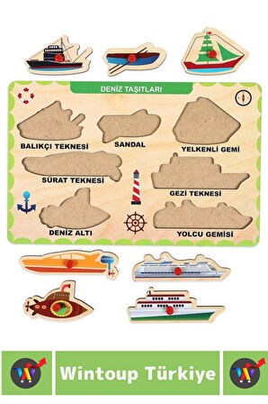 Premium Eğlenceli Eğitici Görsel Algı Problem Çözme Becerisi Çocuk Puzzle DENİZ TAŞITLARI