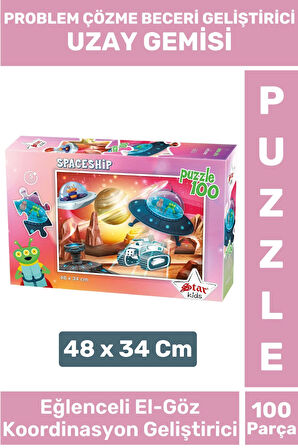 Premium Seri Eğlenceli El Göz Koordinasyon Beceri Geliştirici Çocuk 100 Parça PUZZLE UZAY GEMİSİ