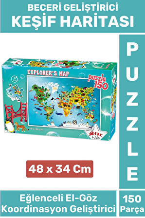 Premium Seri Eğlenceli El Göz Koordinasyon Beceri Geliştirici Çocuk 150 Parça PUZZLE KEŞİF HARİTASI