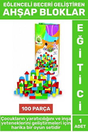 Premium Eğlenceli Görsel Algı İnşa Becerisi Hayalgücü Geliştiren 100 Parça Renkli AHŞAP BLOKLAR