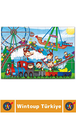 Premium Eğlenceli El Göz Koordinasyon Beceri Geliştirici Çocuk 2X50 Parça PUZZLE MAYMUN LUNAPARKI