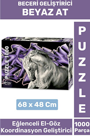 Premium Eğlenceli El Göz Koordinasyon Beceri Görsel Algı Geliştirici Çocuk 1000 Prça PUZZLE BEYAZ AT