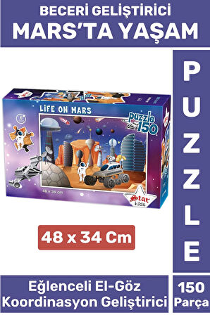 Premium Seri Eğlenceli El Göz Koordinasyon Beceri Geliştirici Çocuk 150 Parça PUZZLE MARS'TA YAŞAM