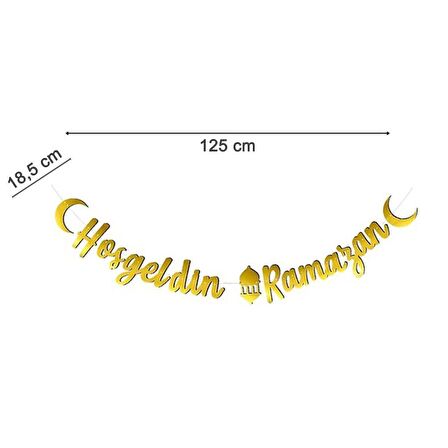 125 Cm Gold Hoş Geldin Ramazan Banner - Kaligrafi Banner - Bayram Banner - Kaligrafi Ramazan Yazısı