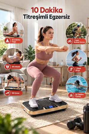 Titreşimli Spor ve Egzersiz Platformu 99 Hız Seviyeli LCD Ekranlı Direnç Bantlı Ev Tipi Fitness Masaj Aleti