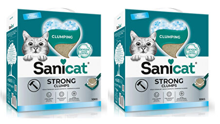 Sanicat Strong Clumps Extra Güçlü Bebek Pudralı Topkalanan Kedi Kumu 10 KG. X 2 Adet